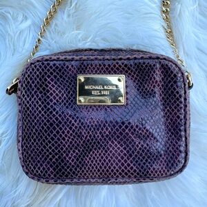 Michael Kors Reptile Mini Gold Chain Crossbody Purse Purple
